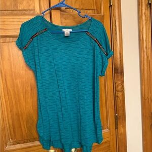 Hannah Teal Short-Sleeve Knit Top with Accent Trim